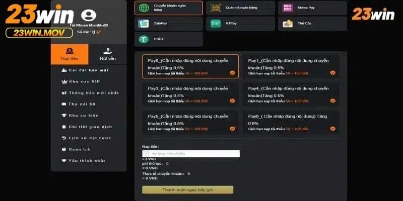 Các Phương Thức Thanh Toán An Toàn Nhất tại 23win